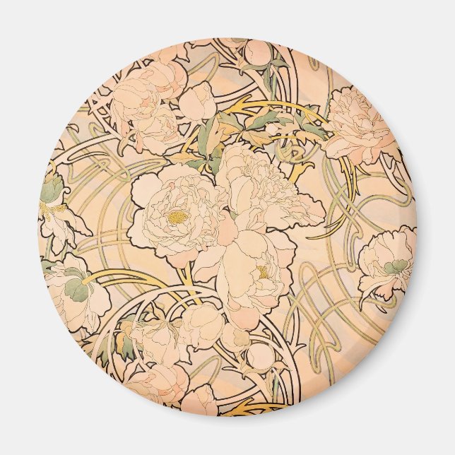Íman Padrão Clássico de Jardim de Peônia Art Nouveau po (Frente)