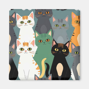 Íman Padrão Colorido de Gatos de Desenho Animado em Mul