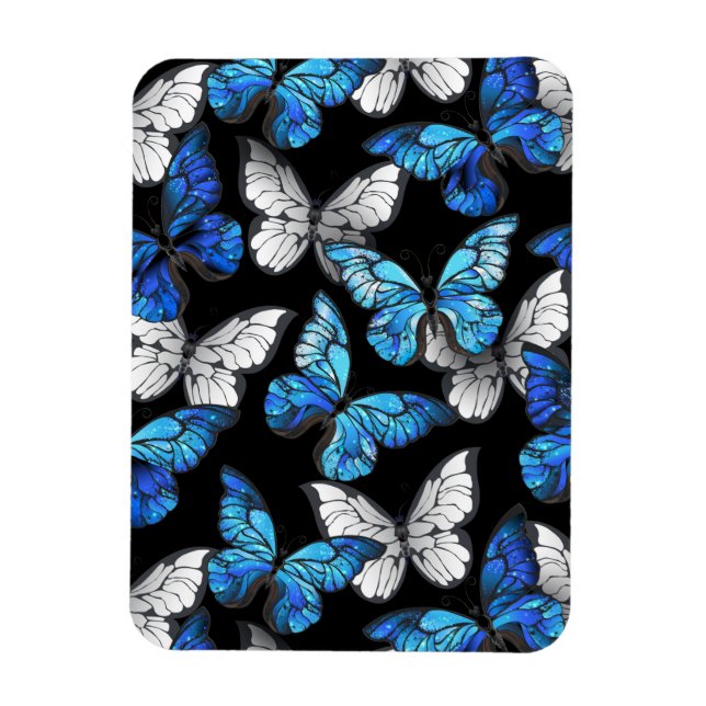 Íman Padrão contínuo escuro com borboletas azuis Morpho (Vertical)