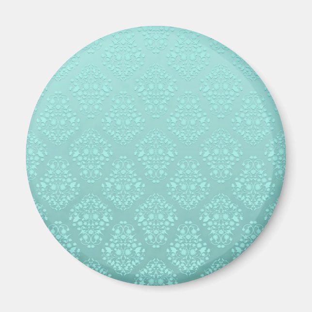 Íman Padrão Damasko Turquesa Teal Pálido (Frente)
