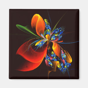 Íman Padrão de Abstrato de Arte Floral Azul Laranja Mod