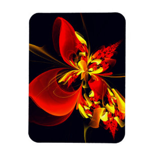 Íman Padrão de Arte Abstrata Floral Amarelo Vermelho Mo