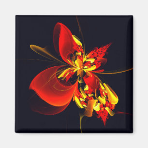 Íman Padrão de Arte Abstrata Floral Amarelo Vermelho Mo