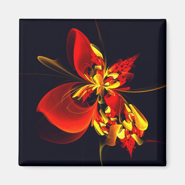 Íman Padrão de Arte Abstrata Floral Amarelo Vermelho Mo (Frente)