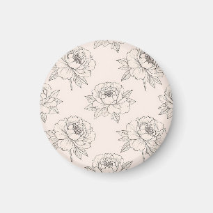 Íman Padrão de Arte de Linha Floral de Peônia Suave