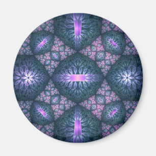 Íman Padrão de Arte Fractal 3D Turquesa Rosa Roxo