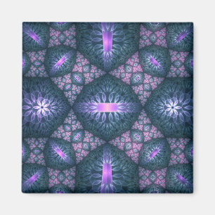 Íman Padrão de arte fractal 3D turquesa roxo rosa