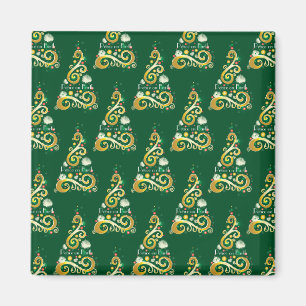 Íman Padrão de árvore de Natal abstrato verde e doura