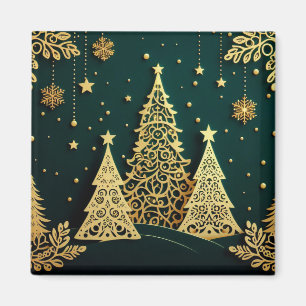Íman Padrão de Árvore de Natal Dourada Elegante