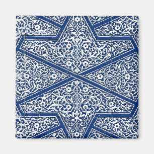 Íman Padrão de azulejo persa - azul de cobalto e branc