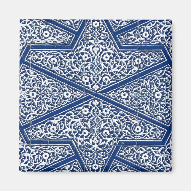 Íman Padrão de azulejo persa - azul de cobalto e branco (Frente)