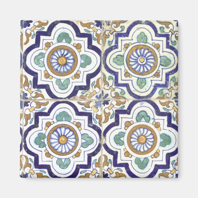 Íman Padrão de Azulejos Ornamentais Botânicas Vintage (Frente)