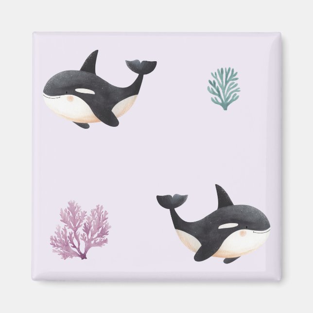 Íman Padrão de Baleia Orca Fofa para Berçário de Vida M (Frente)