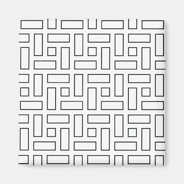 Íman Padrão de Bloco Linear Preto e Branco - Branco (Frente)