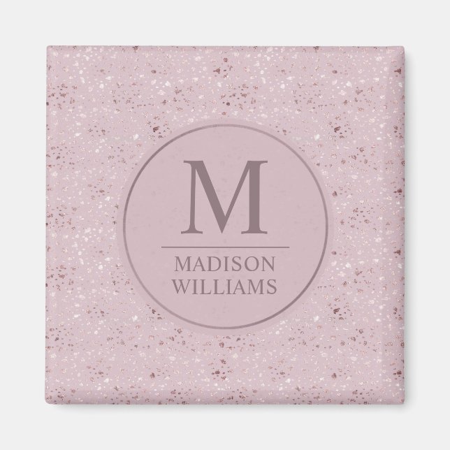 Íman Padrão de Brilho Rosa Bege Dourado Personalizado (Frente)