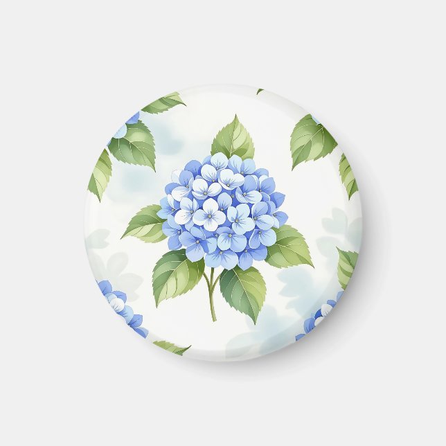 Íman Padrão de Buquê de Hortênsia Azul Pastel (Frente)
