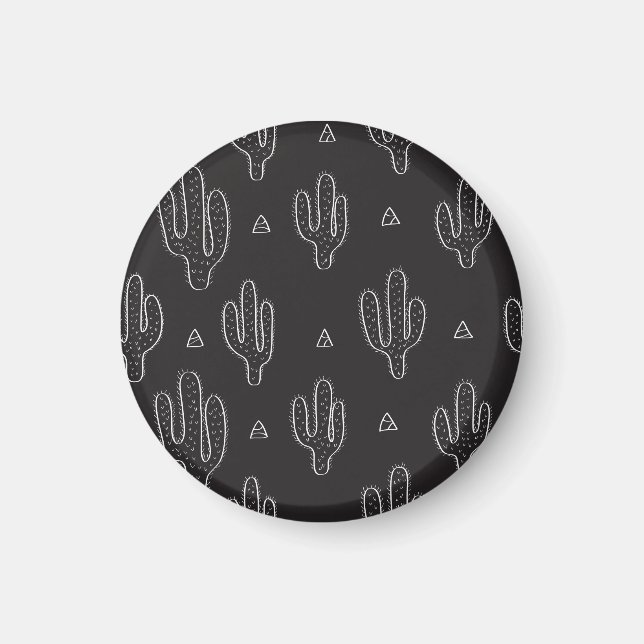 Íman Padrão de Cactus Preto Desenhado à Mão (Frente)