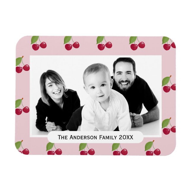 Íman Padrão de Cereja Rosa Foto Personalizada (Horizontal)
