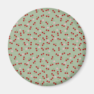 Íman Padrão de Cerejas em Fundo Verde