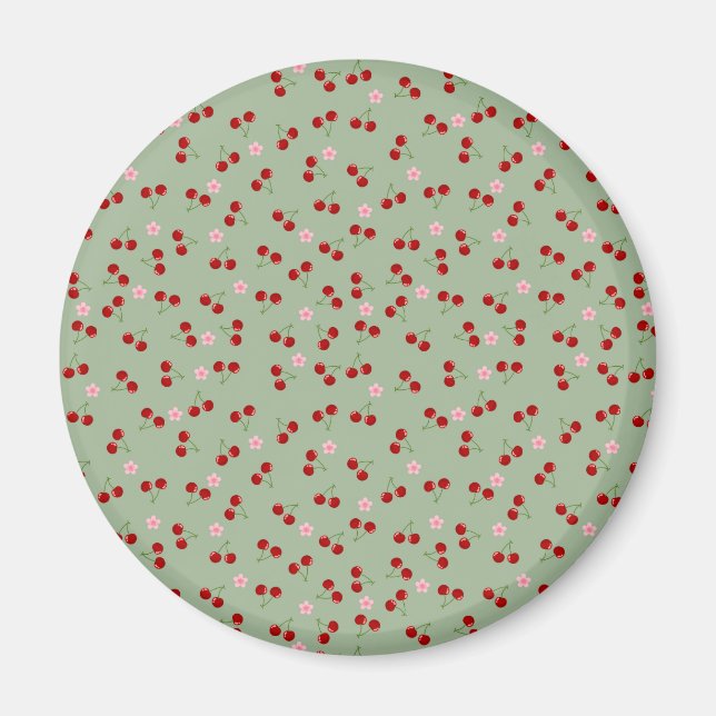 Íman Padrão de Cerejas em Fundo Verde (Frente)