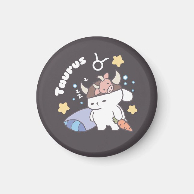 Íman Padrão de coelhinho de Taurus com sono - Zodiac (Frente)