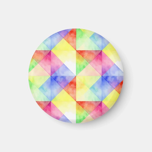 Íman Padrão de Colcha de Diamante Arco-Íris em Aquarela (Frente)