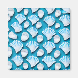 Íman Padrão de conchas do oceano azul e branco
