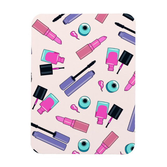 Íman Padrão de cosméticos de maquiagem rosa e roxo (Vertical)