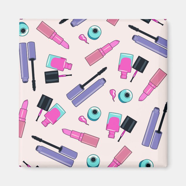 Íman Padrão de cosméticos rosa e roxo (Frente)