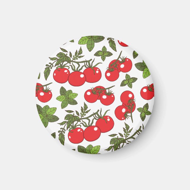 Íman Padrão de cozinha sem costura de tomate Basil (Frente)