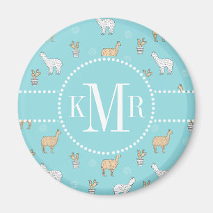 Íman Padrão de Cute Alpaca Llama Cactus