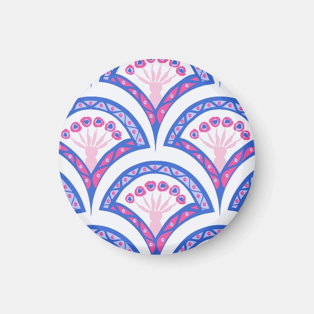 Íman padrão de damasco floral azul (Frente)
