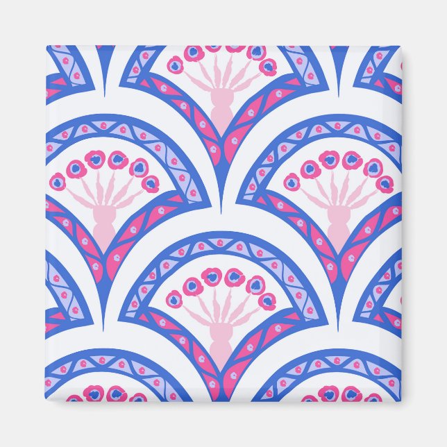 Íman padrão de damasco floral azul (Frente)