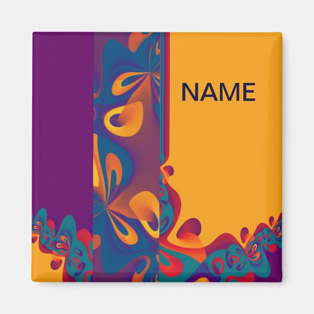 Íman Padrão de Design Gráfico - laranja violeta + seu t (Frente)
