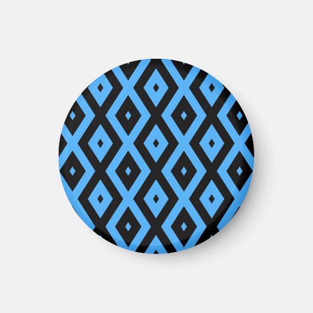 Íman Padrão de diamante azul-céu e preto (Frente)