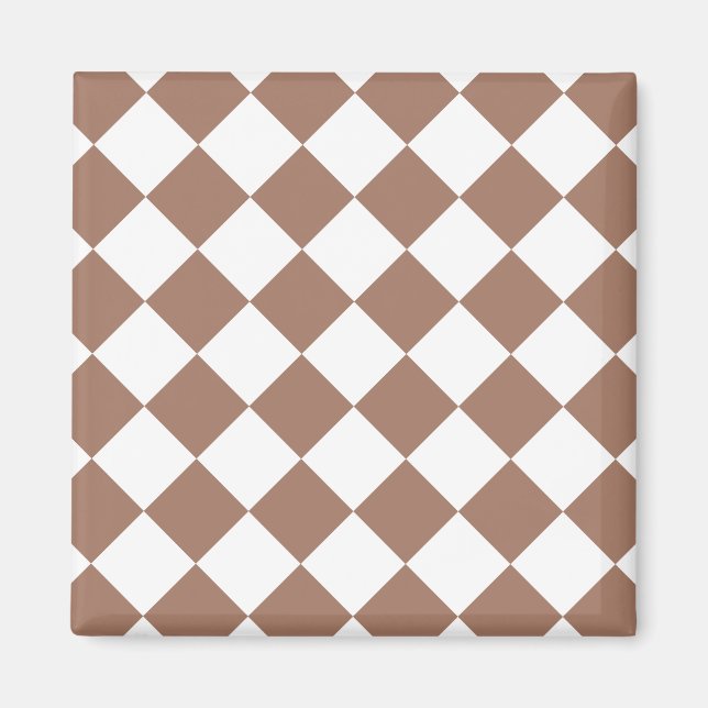 Íman Padrão de Diamante em Branco e Mocha Mousse (Frente)