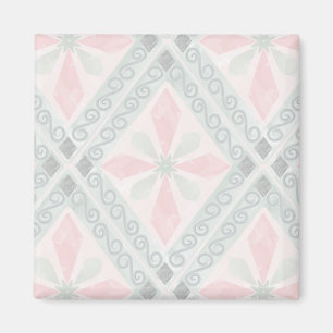 Íman Padrão de diamante pastel verde e rosa
