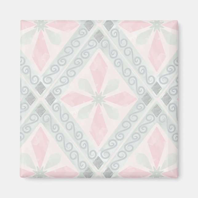 Íman Padrão de diamante pastel verde e rosa (Frente)