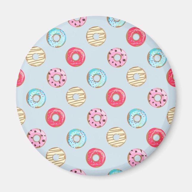 Íman Padrão de Donut Glasé Fofinho Azul Claro (Frente)