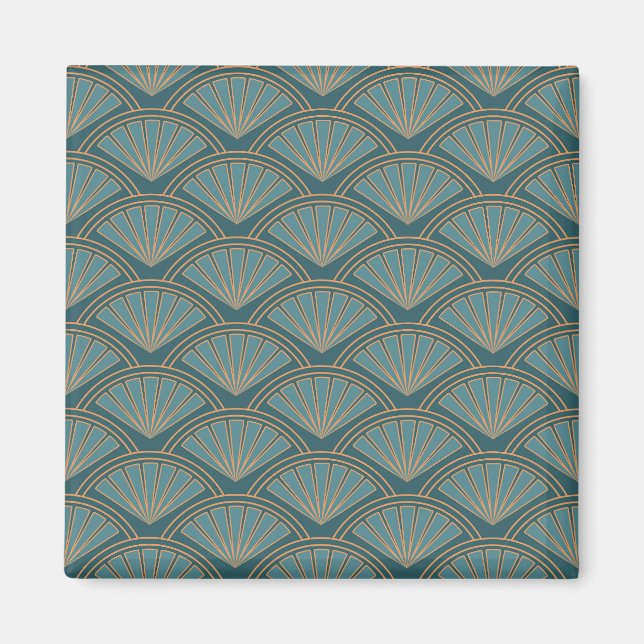 Íman Padrão de estilo Art Deco na cor azul teal (Frente)