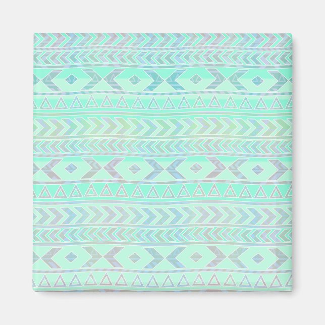Íman Padrão de Estilo de Arte Azteca em Azul Pastel (Frente)