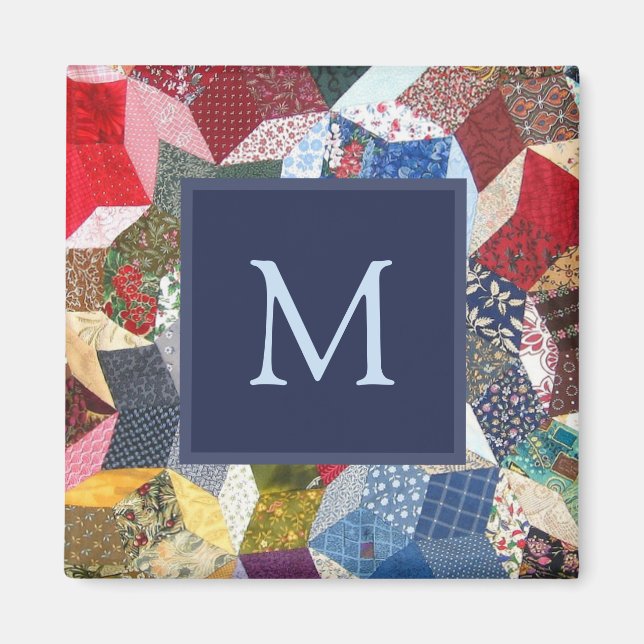 Íman Padrão de Estrelas de Patchwork de Decoupage Monog (Frente)
