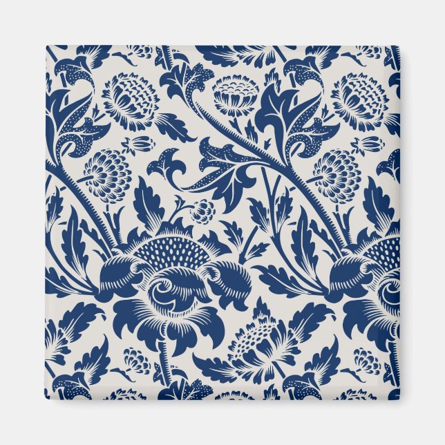 Íman Padrão de Flor Azul Vintage (Frente)