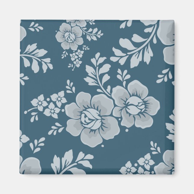 Íman Padrão de Flor Azul Vintage Elegante (Frente)