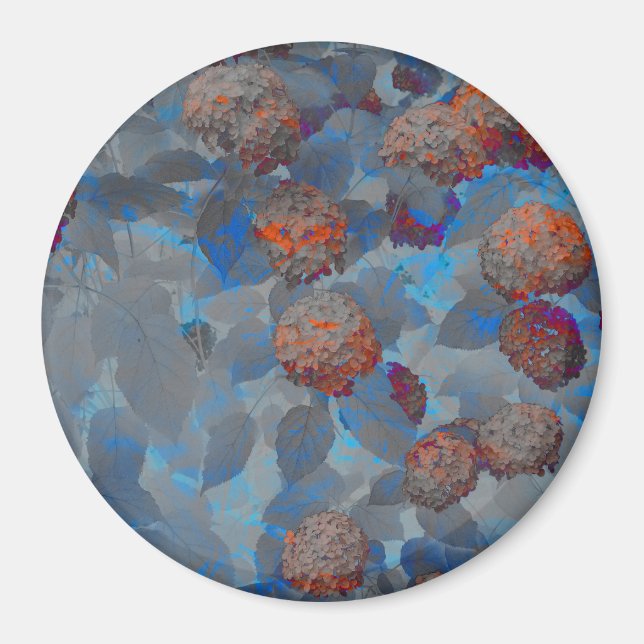 Íman Padrão de flor de cor laranja azul arte digital (Frente)