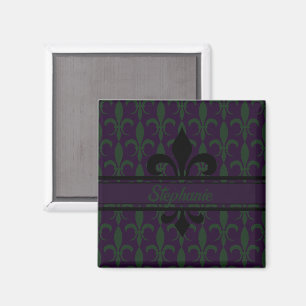 Íman Padrão de Flor-de-lis Roxo-Real Moderno Monograma