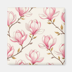 Íman Padrão de Flor de Magnólia Rosa
