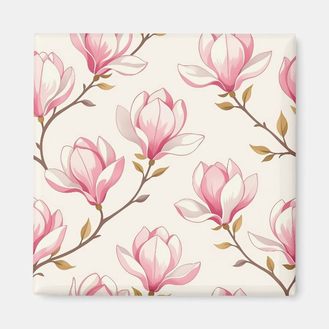 Íman Padrão de Flor de Magnólia Rosa (Frente)