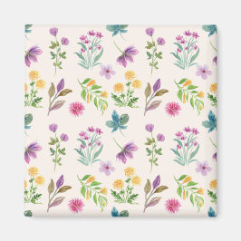 Íman Padrão de Flor Primavera Floral Quadrada