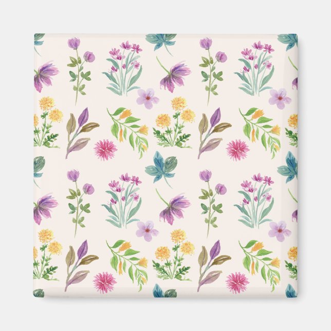 Íman Padrão de Flor Primavera Floral Quadrada (Frente)